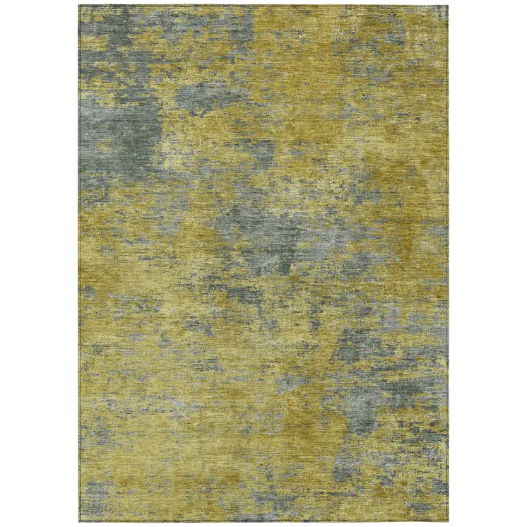 8' X 10' Gold Green And Gray Abstract Washable Indoor Outdoor Area Rug