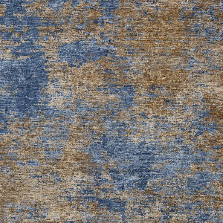 5' X 8' Navy Blue And Brown Abstract Washable Indoor Outdoor Area Rug