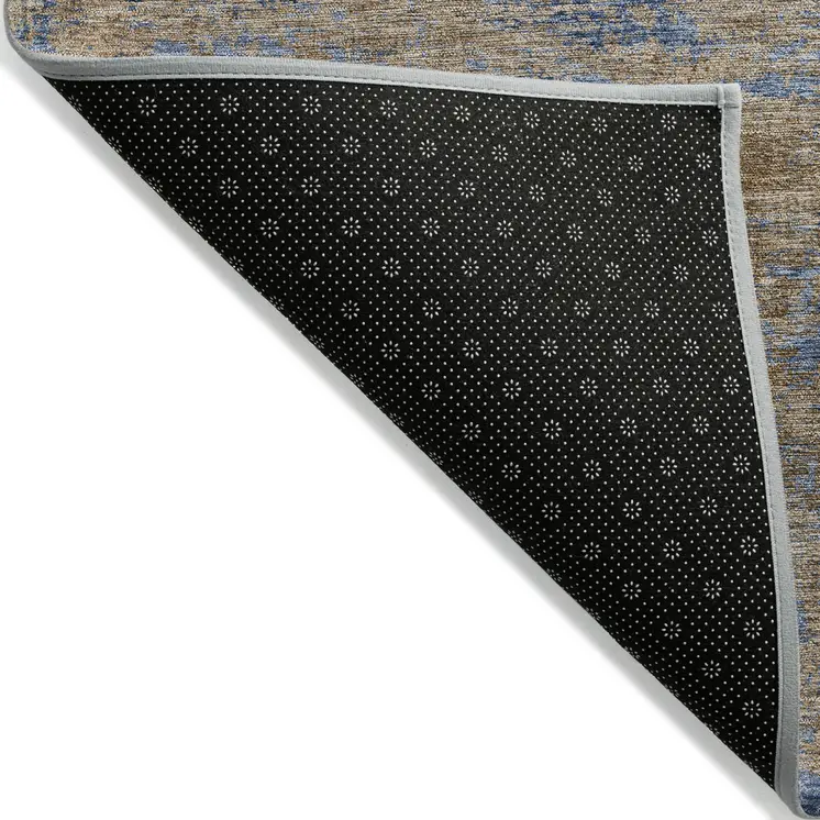 8' X 10' Navy Blue And Brown Abstract Washable Indoor Outdoor Area Rug