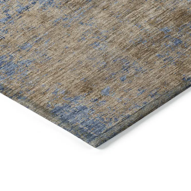 8' X 10' Navy Blue And Brown Abstract Washable Indoor Outdoor Area Rug