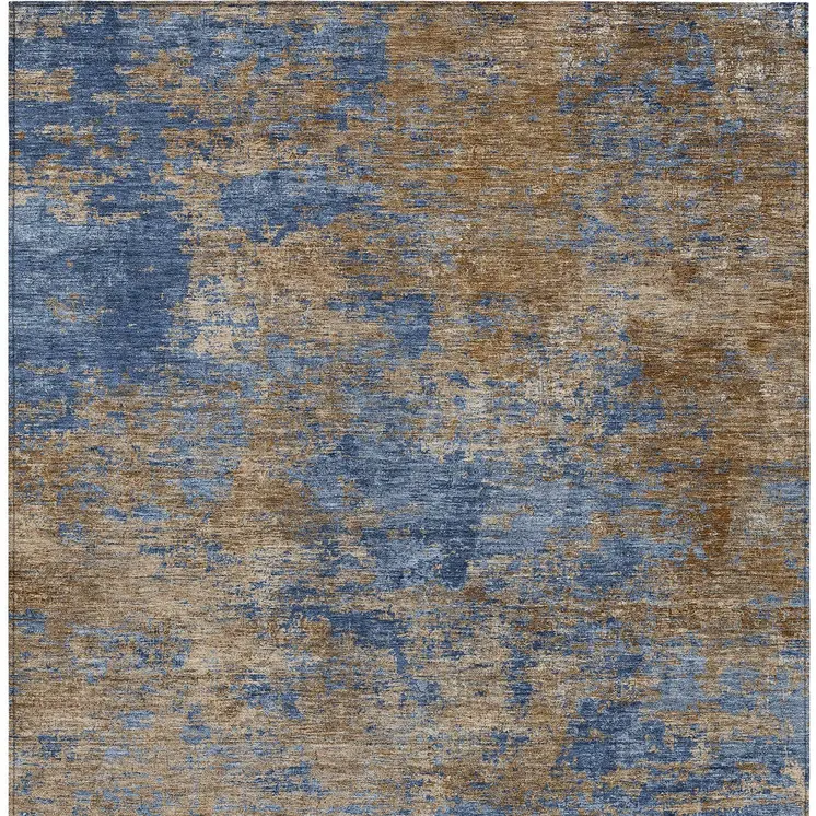 8' X 10' Navy Blue And Brown Abstract Washable Indoor Outdoor Area Rug