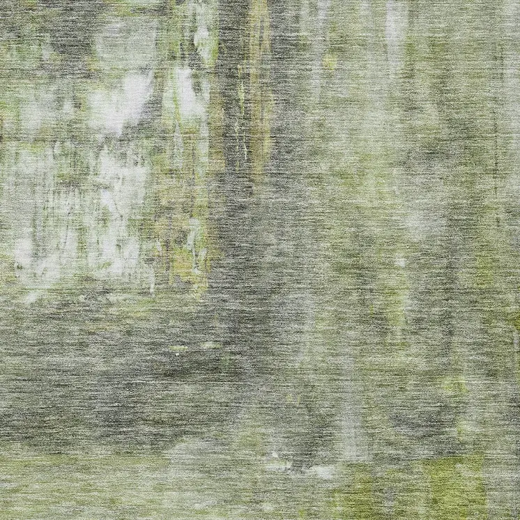 8' X 10' Artichoke Green Ivory And Gray Abstract Washable Indoor Outdoor Area Rug