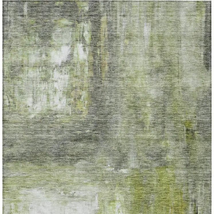 10' X 14' Artichoke Green Ivory And Gray Abstract Washable Indoor Outdoor Area Rug