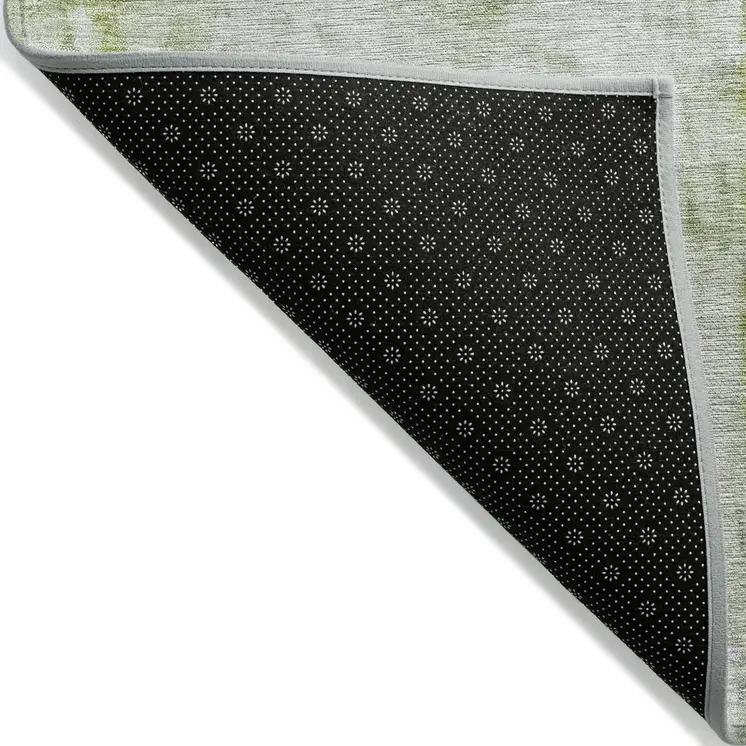 10' X 14' Artichoke Green Ivory And Gray Abstract Washable Indoor Outdoor Area Rug