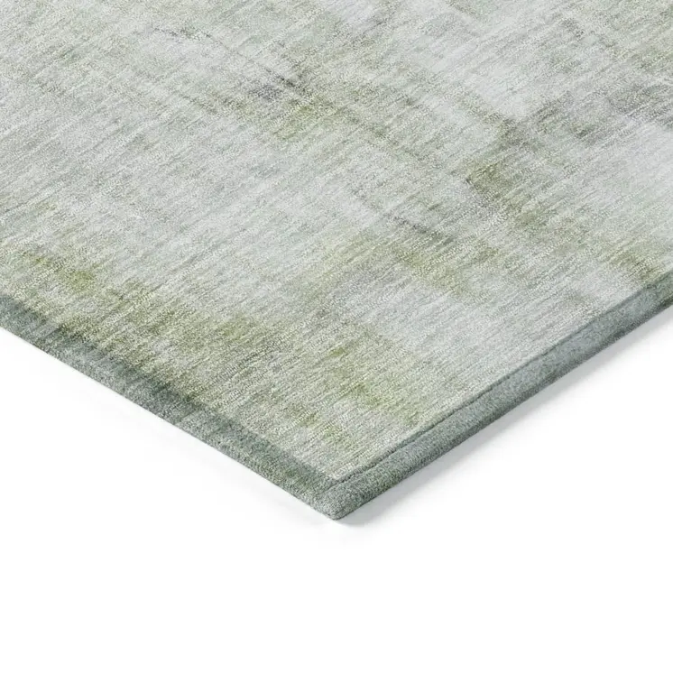 10' X 14' Artichoke Green Ivory And Gray Abstract Washable Indoor Outdoor Area Rug