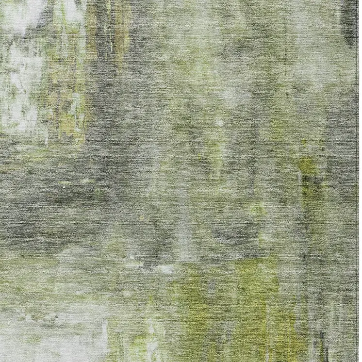 10' X 14' Artichoke Green Ivory And Gray Abstract Washable Indoor Outdoor Area Rug