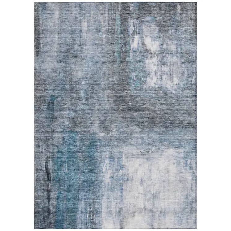 3' X 5' Blue Gray And Ivory Abstract Washable Indoor Outdoor Area Rug