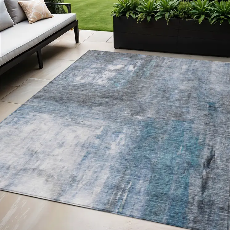 5' X 8' Blue Gray And Ivory Abstract Washable Indoor Outdoor Area Rug