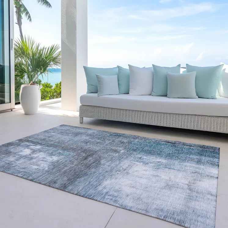 8' X 10' Blue Gray And Ivory Abstract Washable Indoor Outdoor Area Rug