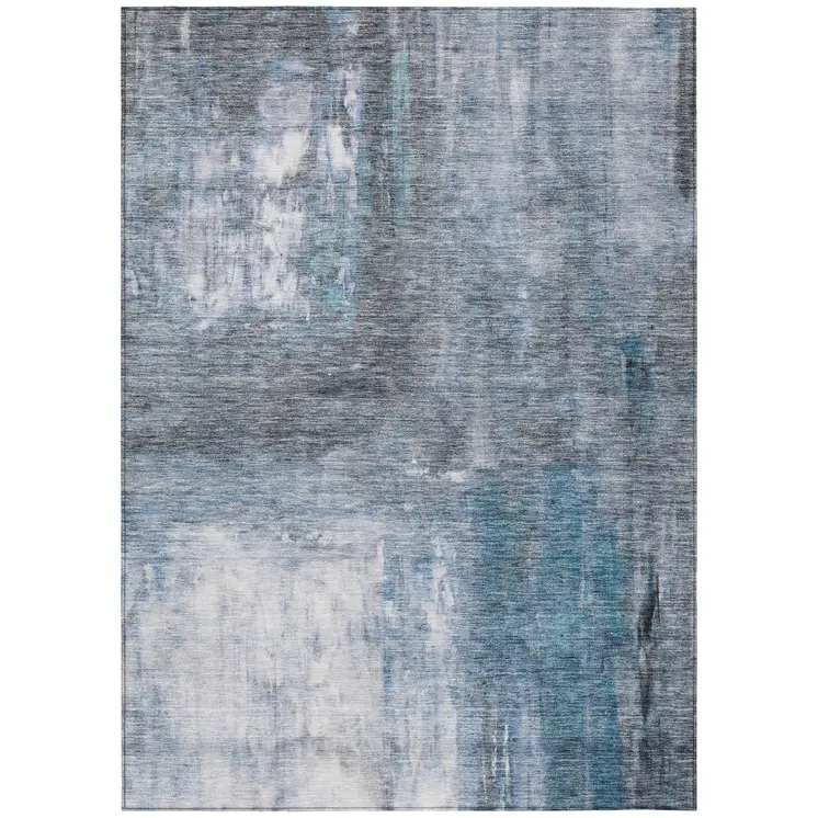 8' X 10' Blue Gray And Ivory Abstract Washable Indoor Outdoor Area Rug