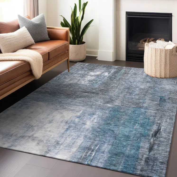 8' X 10' Blue Gray And Ivory Abstract Washable Indoor Outdoor Area Rug