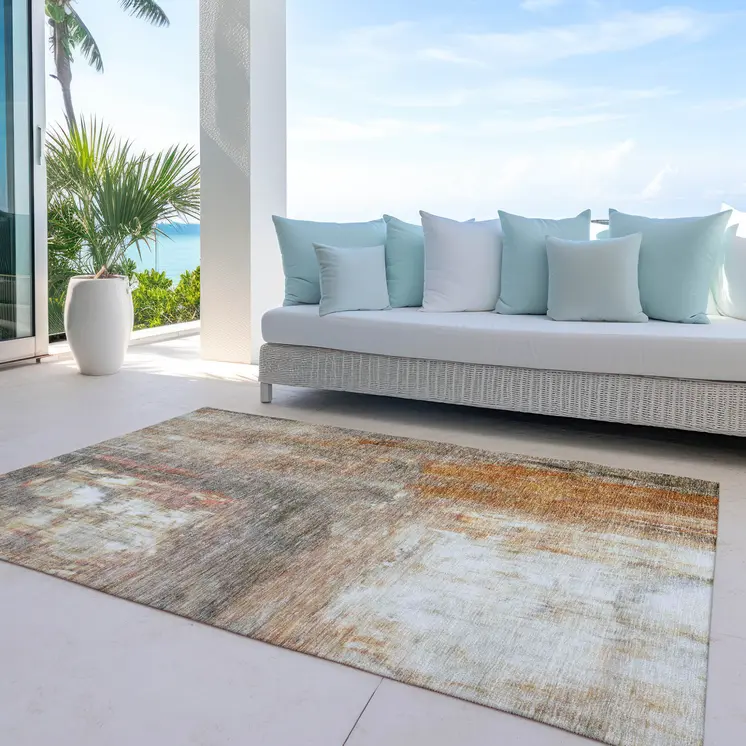 3' X 5' Copper Ivory And Brown Abstract Washable Indoor Outdoor Area Rug