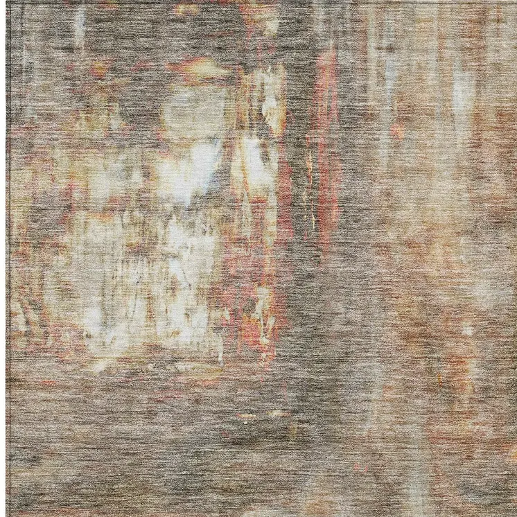3' X 5' Copper Ivory And Brown Abstract Washable Indoor Outdoor Area Rug