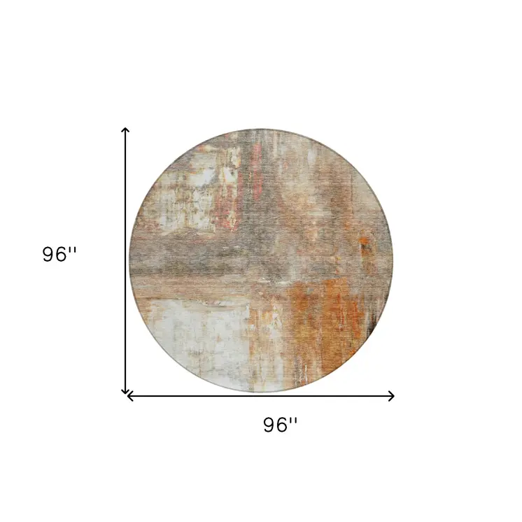 8' Copper Ivory And Brown Round Abstract Washable Indoor Outdoor Area Rug