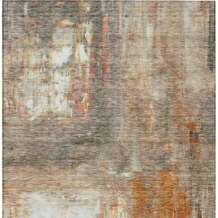 10' X 14' Copper Ivory And Brown Abstract Washable Indoor Outdoor Area Rug