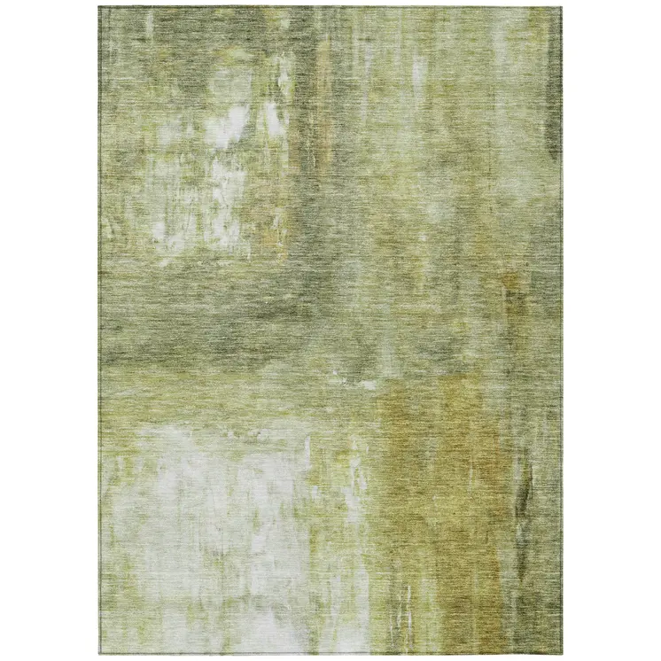 3' X 5' Sage Ivory And Brown Abstract Washable Indoor Outdoor Area Rug