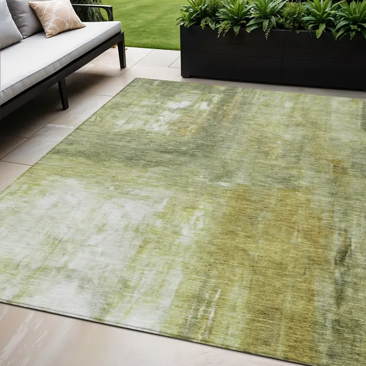 5' X 8' Sage Ivory And Brown Abstract Washable Indoor Outdoor Area Rug