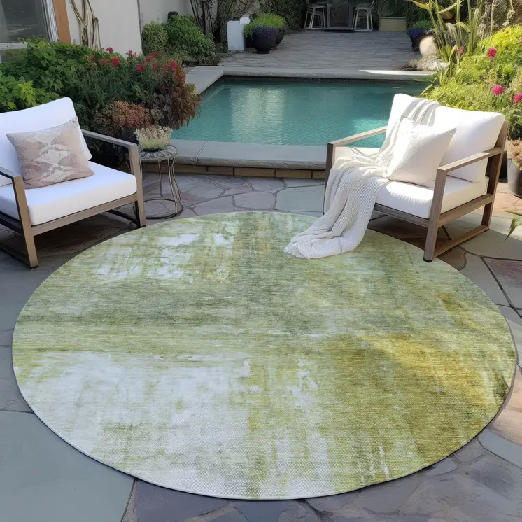8' Sage Ivory And Brown Round Abstract Washable Indoor Outdoor Area Rug