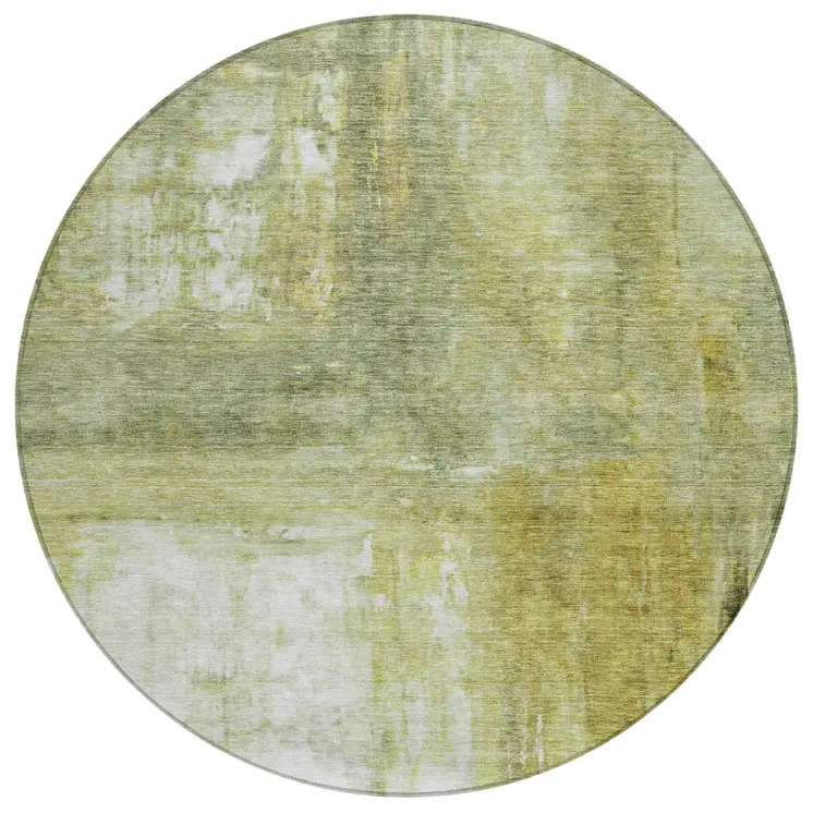 8' Sage Ivory And Brown Round Abstract Washable Indoor Outdoor Area Rug