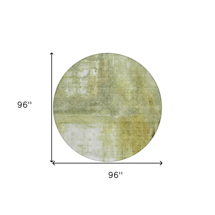 8' Sage Ivory And Brown Round Abstract Washable Indoor Outdoor Area Rug