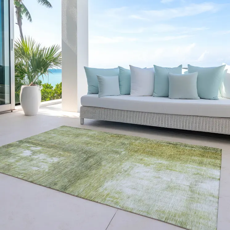 8' X 10' Sage Ivory And Brown Abstract Washable Indoor Outdoor Area Rug
