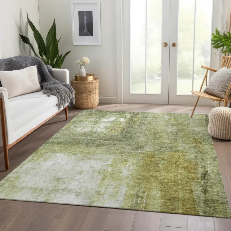 9' X 12' Sage Ivory And Brown Abstract Washable Indoor Outdoor Area Rug