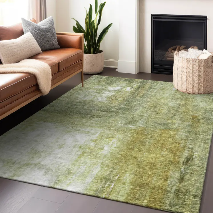 10' X 14' Sage Ivory And Brown Abstract Washable Indoor Outdoor Area Rug