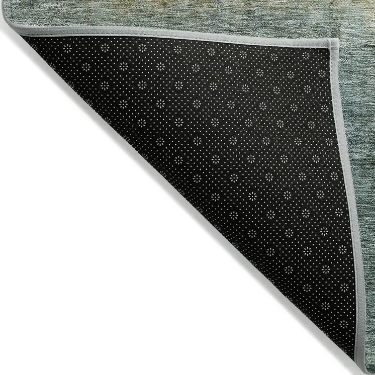 3' X 5' Blue Gold And Green Abstract Washable Indoor Outdoor Area Rug