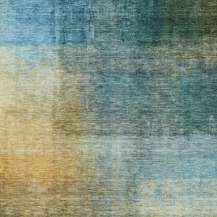9' X 12' Blue Gold And Green Abstract Washable Indoor Outdoor Area Rug