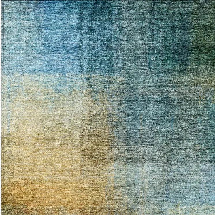10' X 14' Blue Gold And Green Abstract Washable Indoor Outdoor Area Rug