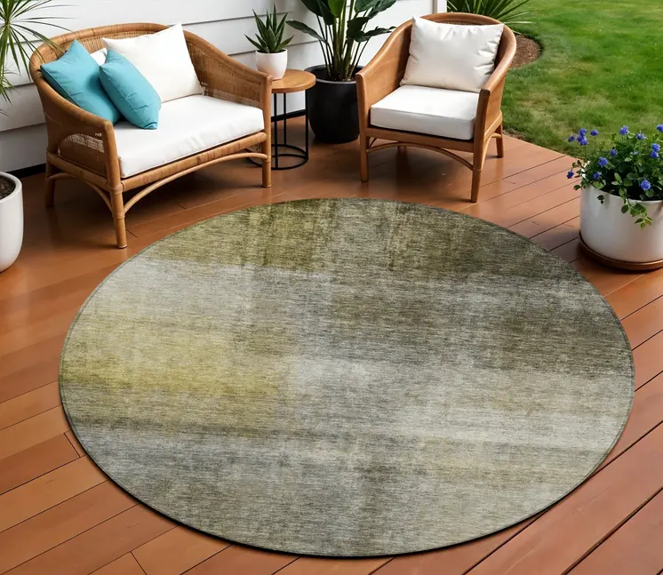 8' Taupe Gray And Black Round Abstract Washable Indoor Outdoor Area Rug
