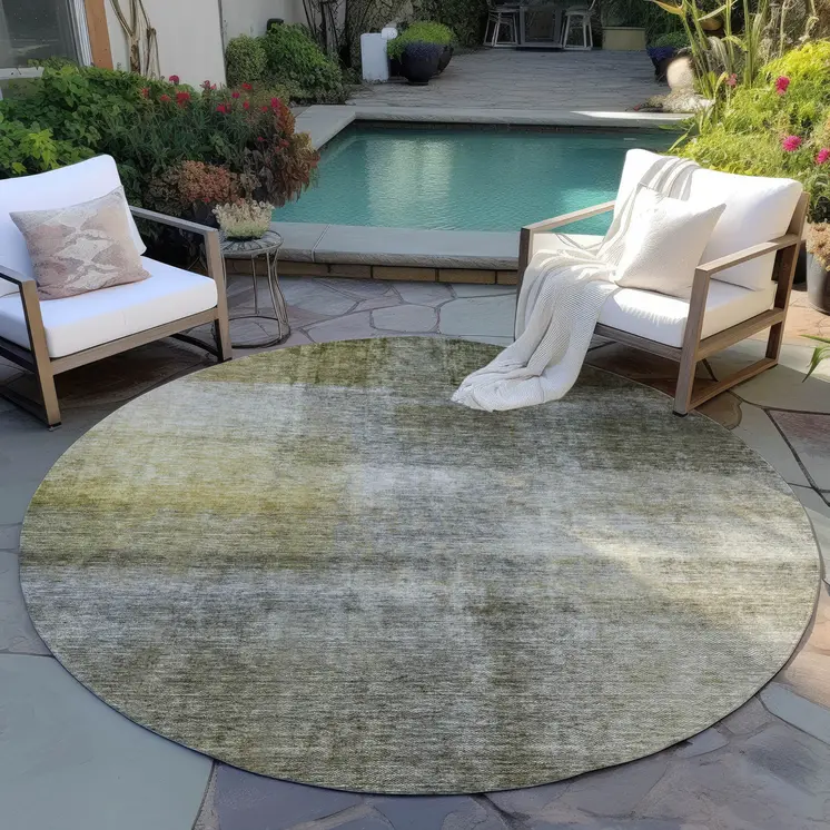 8' Taupe Gray And Black Round Abstract Washable Indoor Outdoor Area Rug