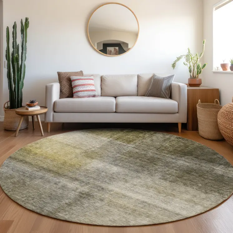 8' Taupe Gray And Black Round Abstract Washable Indoor Outdoor Area Rug