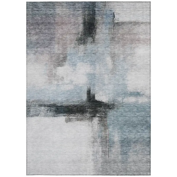 8' X 10' Blue Gray And Black Abstract Washable Indoor Outdoor Area Rug