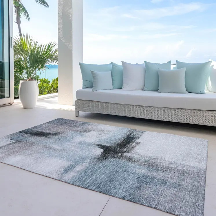 8' X 10' Blue Gray And Black Abstract Washable Indoor Outdoor Area Rug