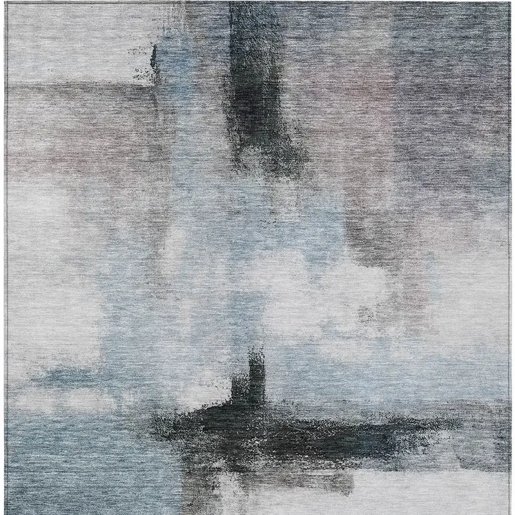 8' X 10' Blue Gray And Black Abstract Washable Indoor Outdoor Area Rug