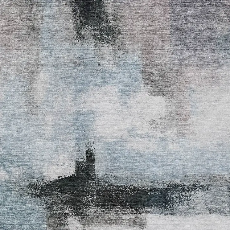 10' X 14' Blue Gray And Black Abstract Washable Indoor Outdoor Area Rug