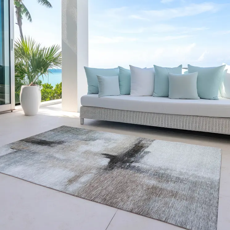 5' X 8' Brown Black And Gray Abstract Washable Indoor Outdoor Area Rug
