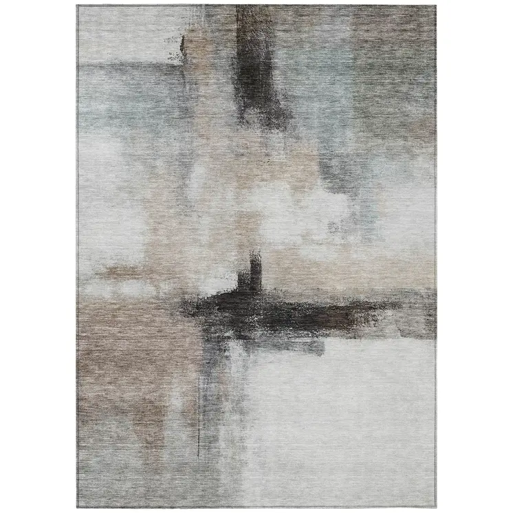 5' X 8' Brown Black And Gray Abstract Washable Indoor Outdoor Area Rug