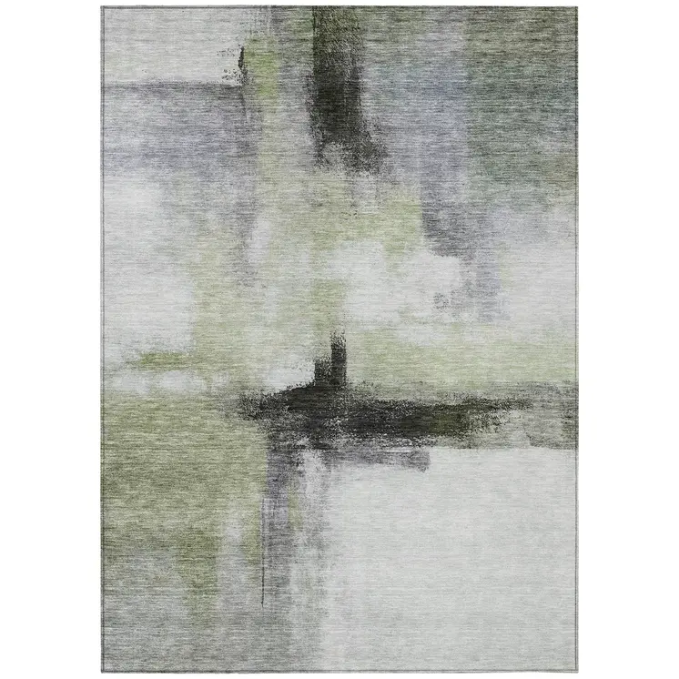 8' X 10' Sage Black And Gray Abstract Washable Indoor Outdoor Area Rug