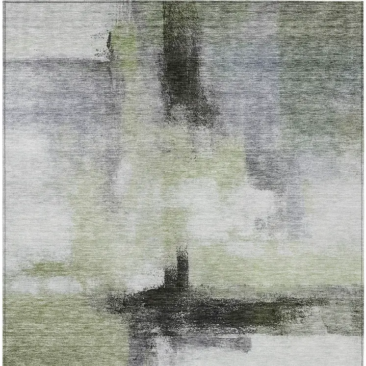 9' X 12' Sage Black And Gray Abstract Washable Indoor Outdoor Area Rug