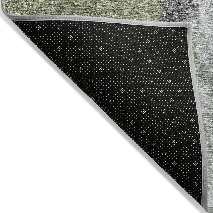 9' X 12' Sage Black And Gray Abstract Washable Indoor Outdoor Area Rug