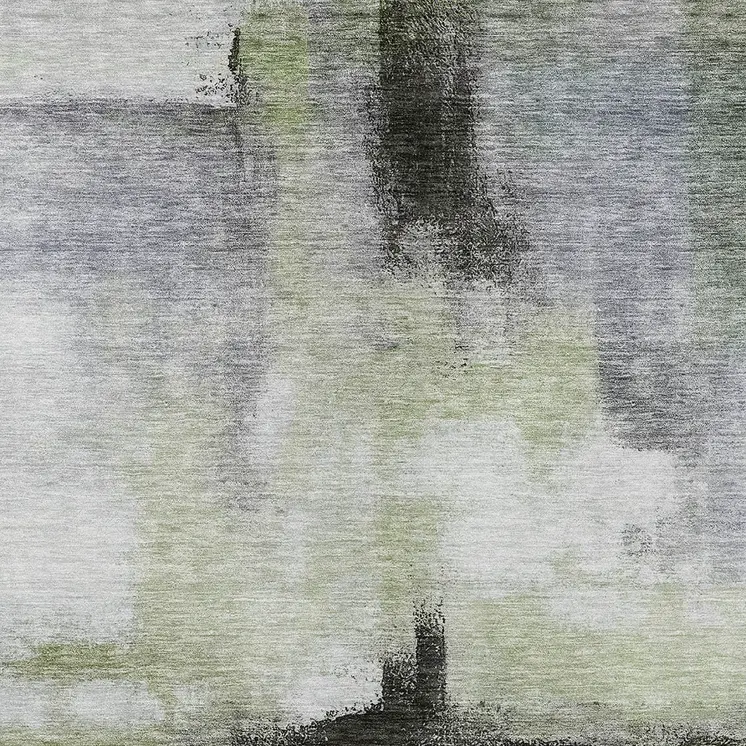 9' X 12' Sage Black And Gray Abstract Washable Indoor Outdoor Area Rug