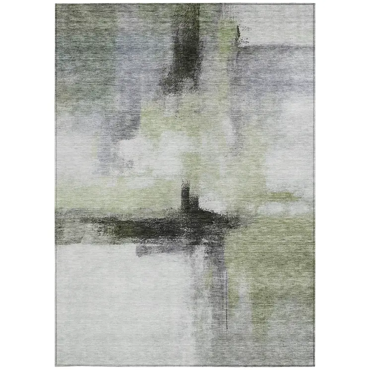 10' X 14' Sage Black And Gray Abstract Washable Indoor Outdoor Area Rug