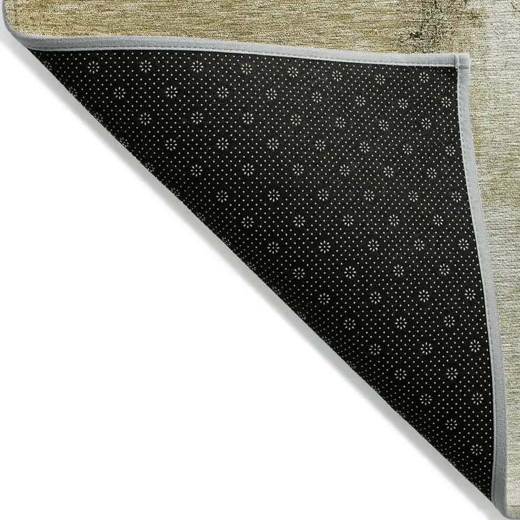 3' X 5' Wheat Green And Black Abstract Washable Indoor Outdoor Area Rug