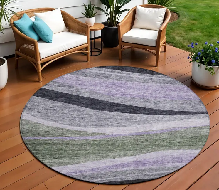 8' Artichoke Green Green And Black Round Abstract Washable Indoor Outdoor Area Rug