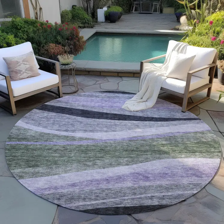 8' Artichoke Green Green And Black Round Abstract Washable Indoor Outdoor Area Rug