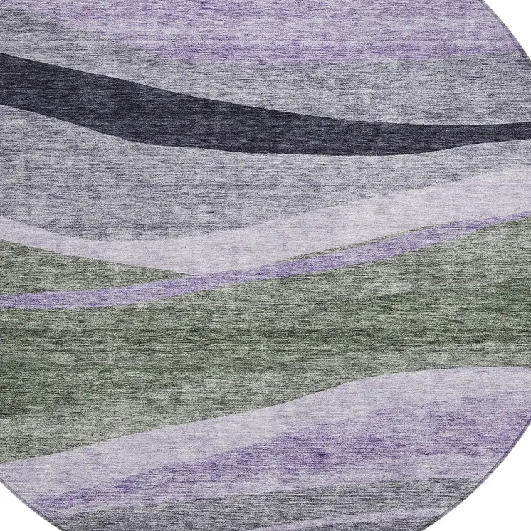 8' Artichoke Green Green And Black Round Abstract Washable Indoor Outdoor Area Rug