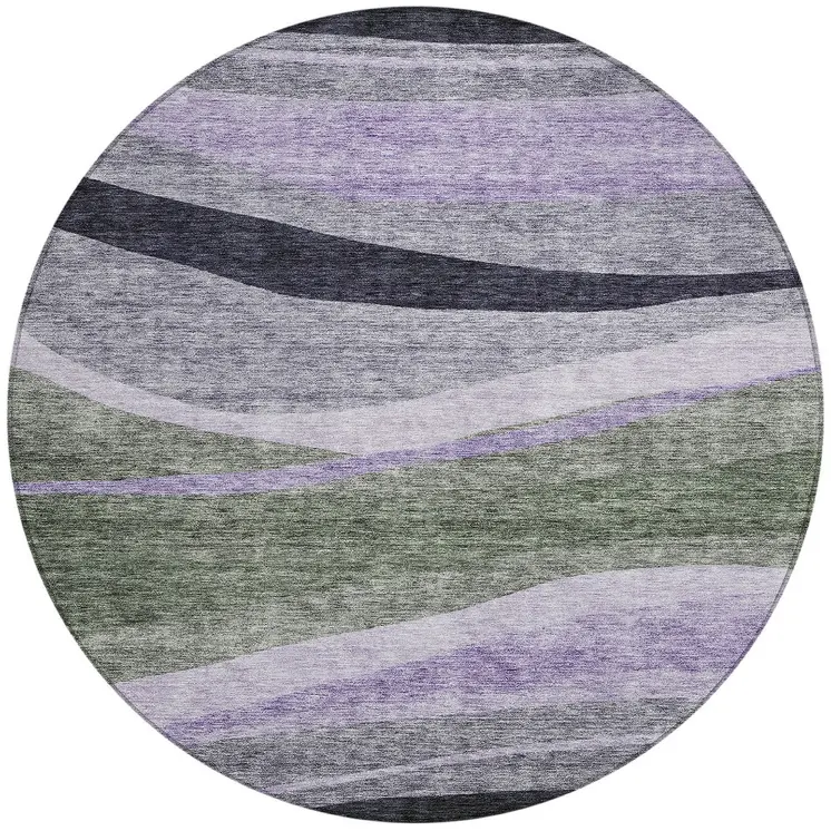 8' Artichoke Green Green And Black Round Abstract Washable Indoor Outdoor Area Rug