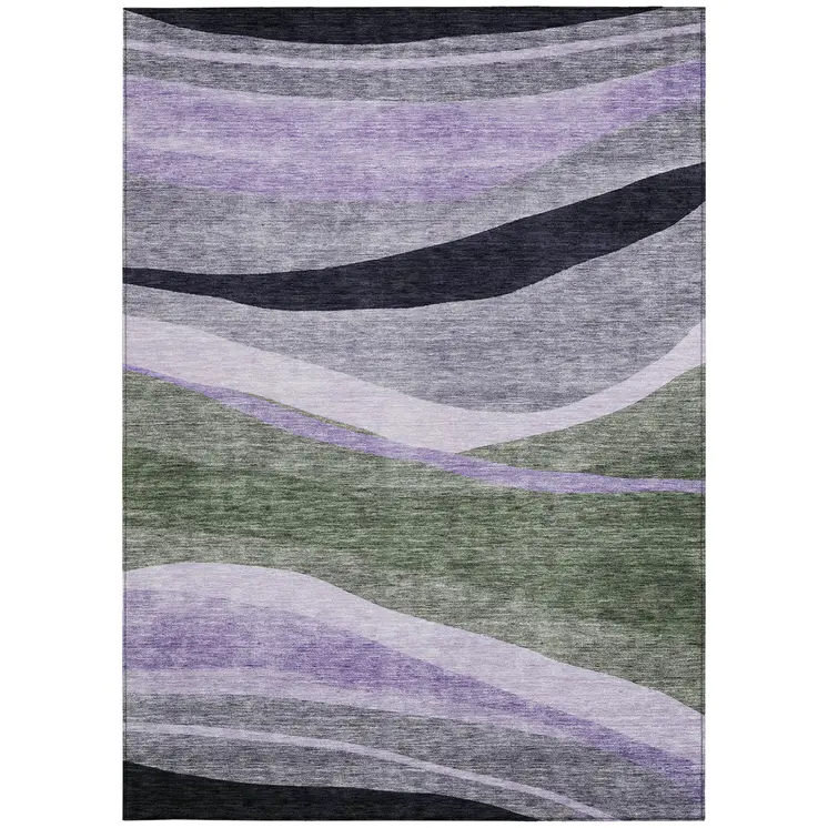 10' X 14' Artichoke Green Green And Black Abstract Washable Indoor Outdoor Area Rug